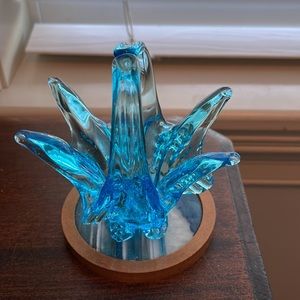 Vintage 1960s Art Glass Basket Aqua